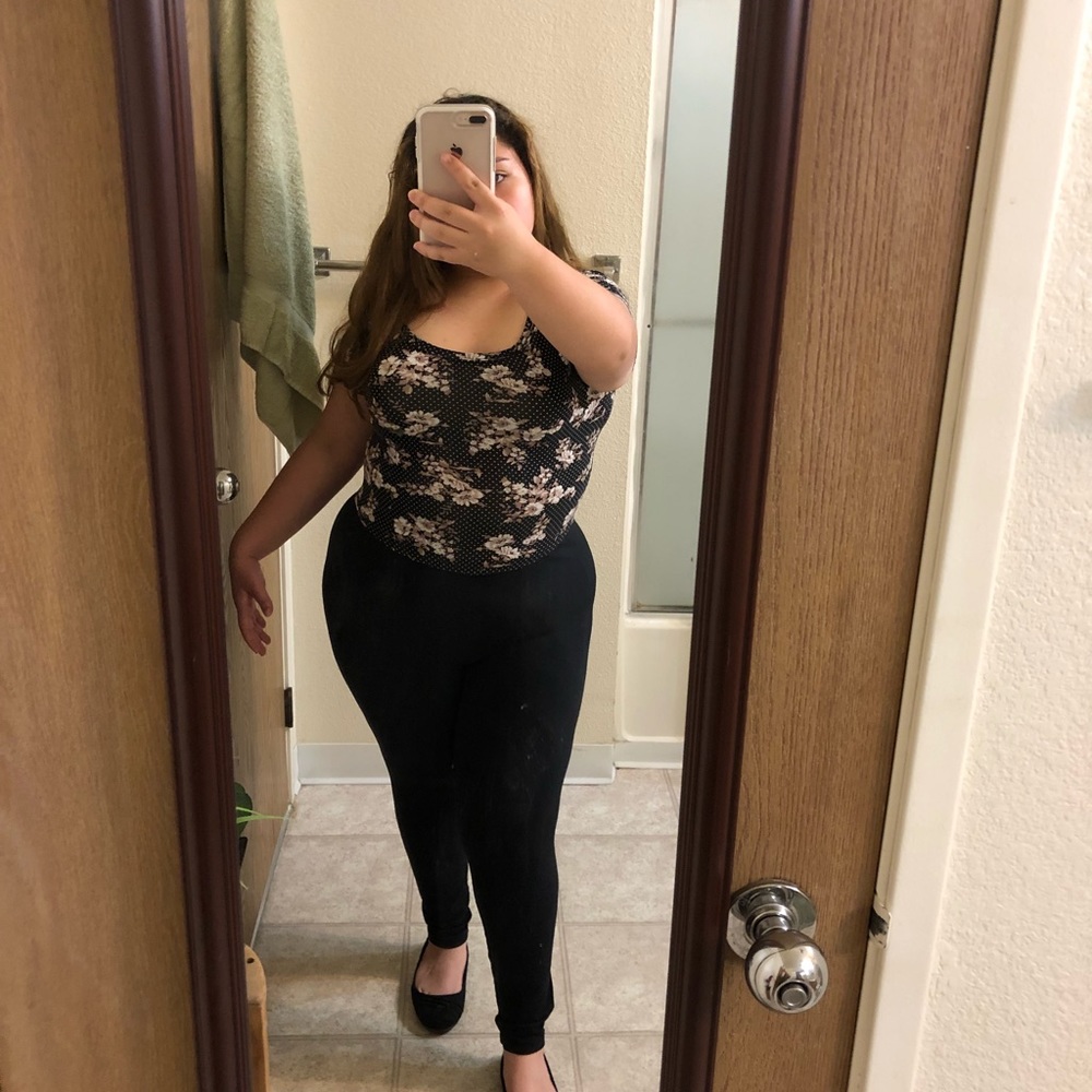 Black floral crop top with polka dots